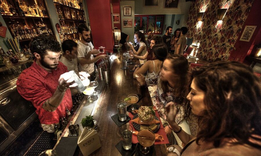 Athens by Night: Sightseeing, Spirits, and Food - A cocktail made with Greek herbs at Karitsi Square