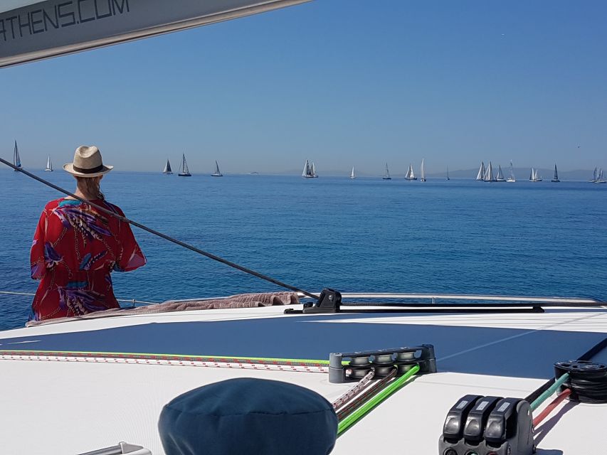 Athens: Riviera Catamaran Cruise with Meal and Drinks - The first swim near Voula