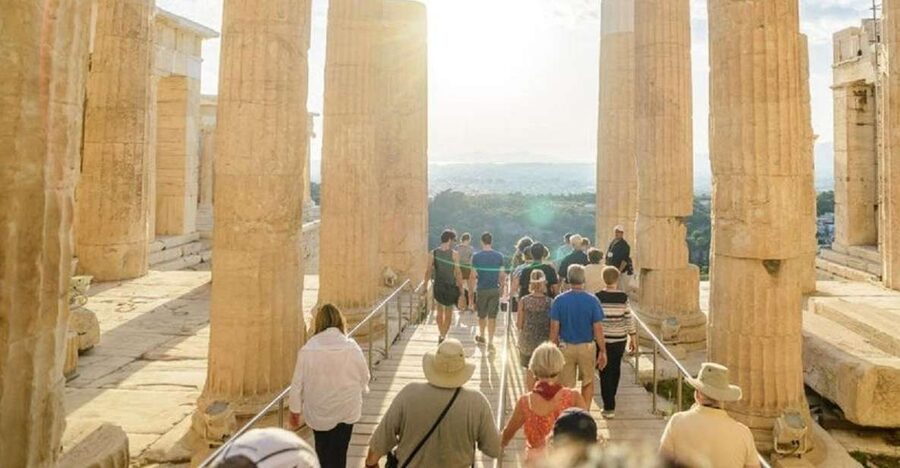 Athens: The Acropolis Walking Group Tour with a French Guide - The climb begins at the Theater of Dionysus