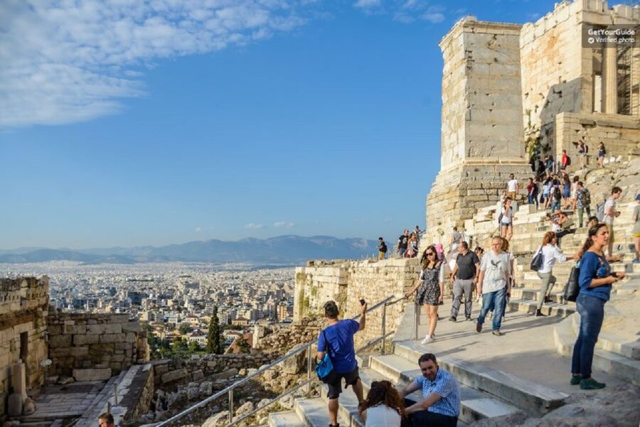Athens: The Acropolis Walking Group Tour with a French Guide - The Odeon and the climb toward the Propylaea
