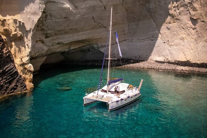 Catamaran Full-Day of Milos and Poliegos With Lunch & BBQ - Sykia Cave and the limits of a catamaran