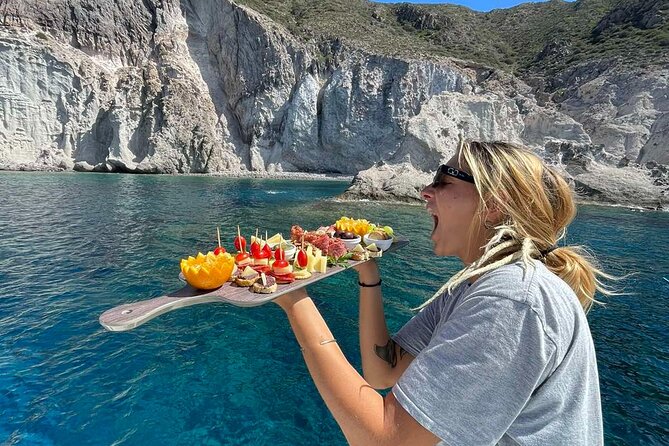 Catamaran Semi Cruise Paros Antiparos includes Food and Drinks - What the small catamaran adds