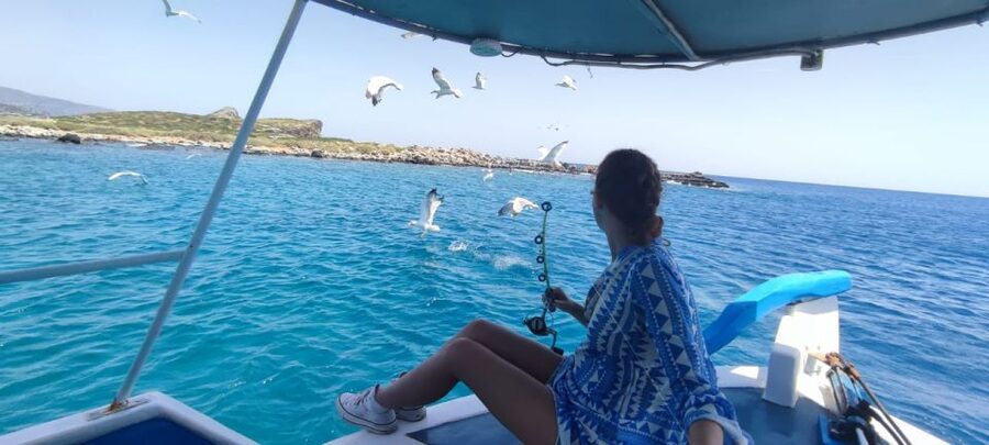 Crete: Fishing & Swimming Boat Cruise with Lunch & Drinks - Learning to fish with a local guide