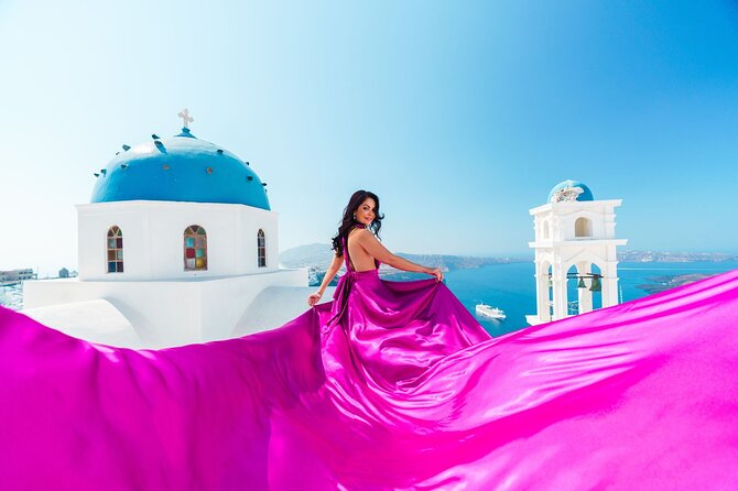 Exclusive Santorini Flying Dress Photoshoot with Pickup - Heat, wind, and the practical side of looking glamorous