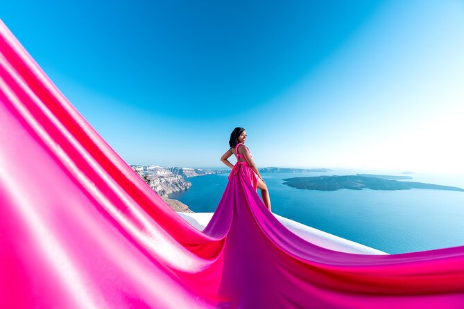 Flying Dress Photoshoot in Santorini by Flying Dress Photo © - Four or more backdrops around Imerovigli