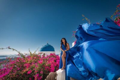 Flying dress Photoshoot in Santorini with Hotel Pickup