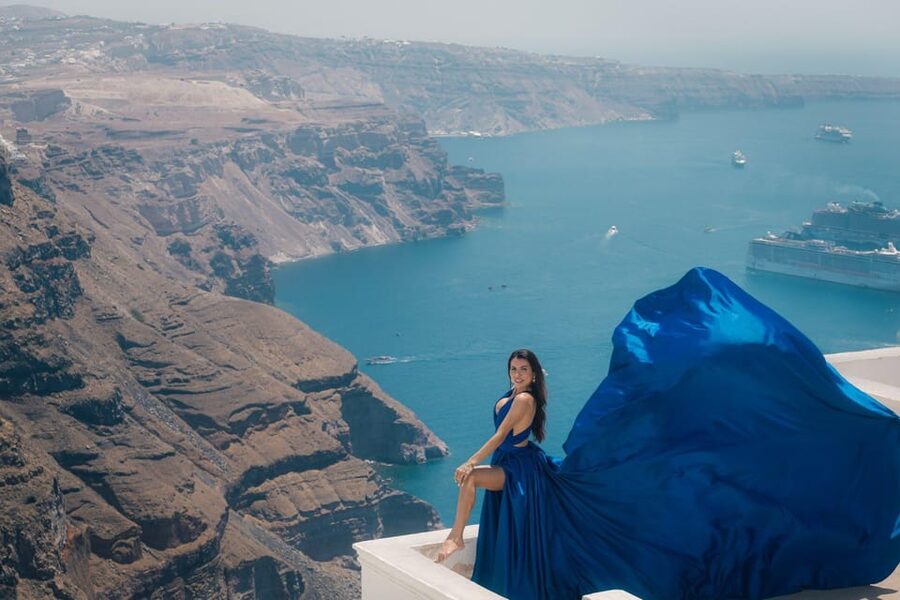 Flying dress Photoshoot in Santorini with Hotel Pickup - The value of $141 per person