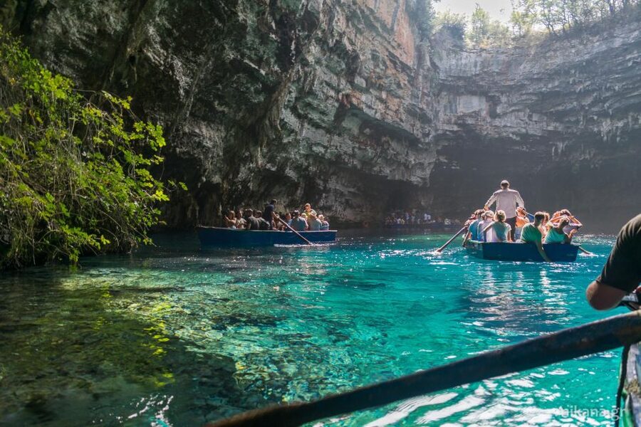 From Argostoli: Melissani Lake & Drogarati Caves Tour - Myrtos Beach from above, not from the sand