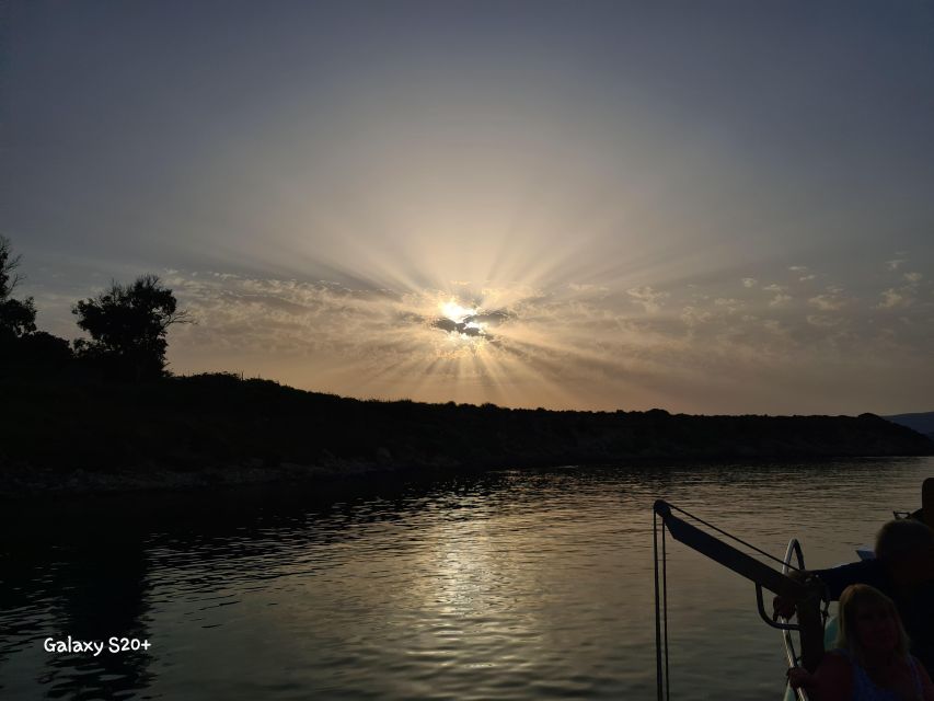 From Argostoli: Vardiani Island Sunset Cruise & Greek Meze - Sunset from the boat, with music in the background