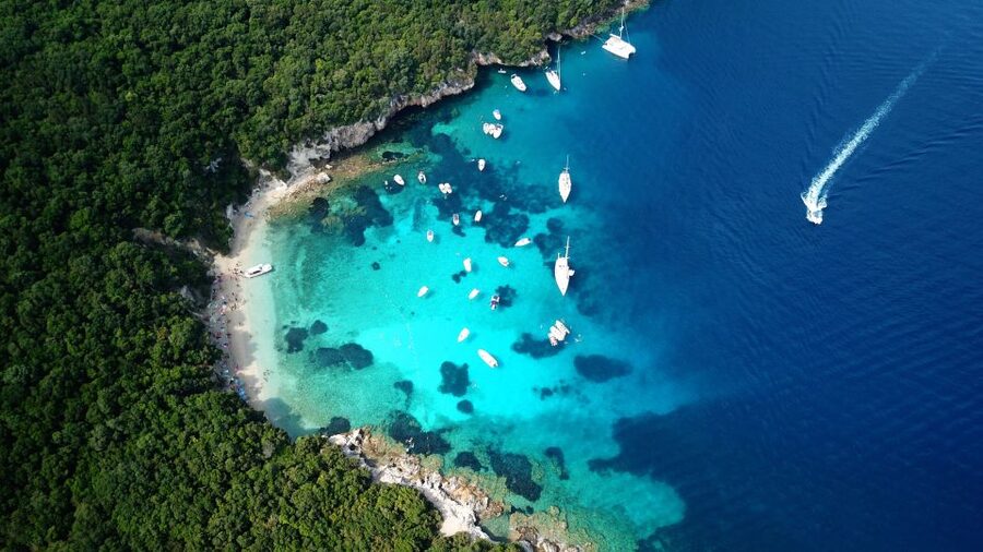 From Lefkimmi: Syvota, Blue Lagoon and Cave Sunset Cruise - The sunset ride back to Lefkimmi