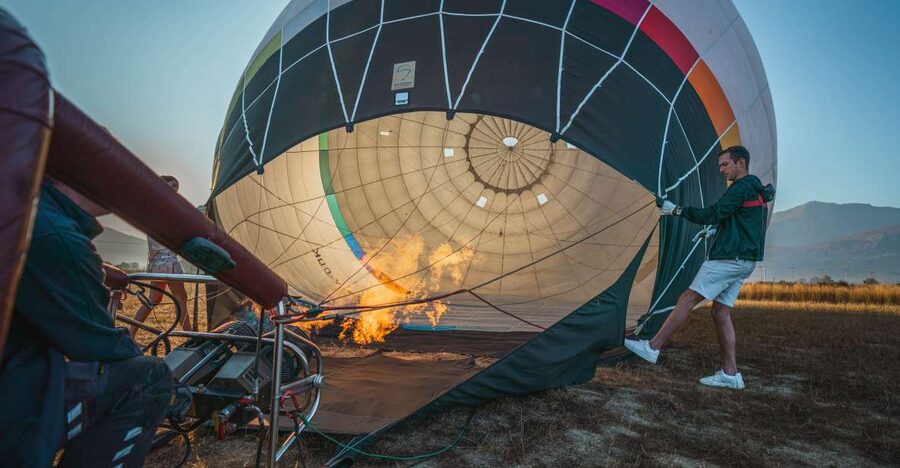 Heraklion: Sunrise Balloon Flight & Sunset Catamaran Cruise - The balloon flight over fields, forests, and distant sea