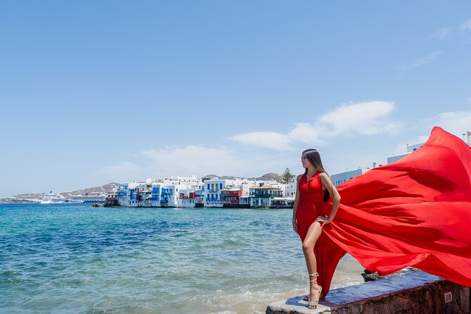 Mykonos: Flying Dress Photoshoot - Meeting Outside the Windmills in Mykonos Town