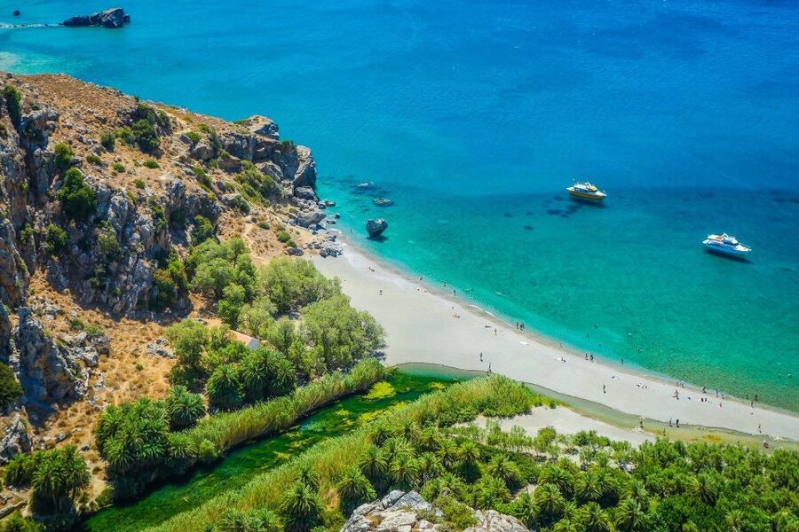 Rethymno: Preveli Beach Damnoni Beach Kourtaliotiko Day Trip - Preveli Beach, river water, and the palm forest