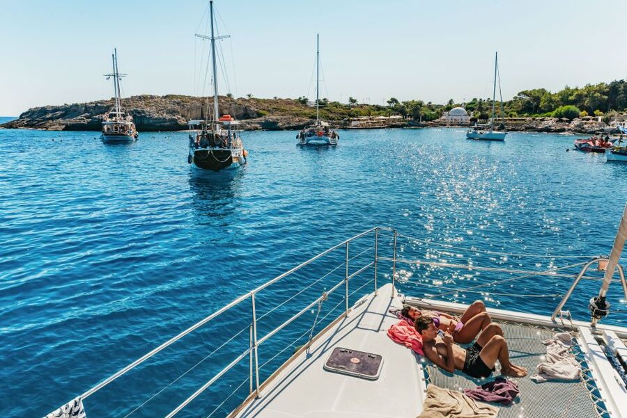 Rhodes: All-Inclusive Catamaran Cruise with Lunch and Drinks - Kalithea Springs: the final swim near the coast