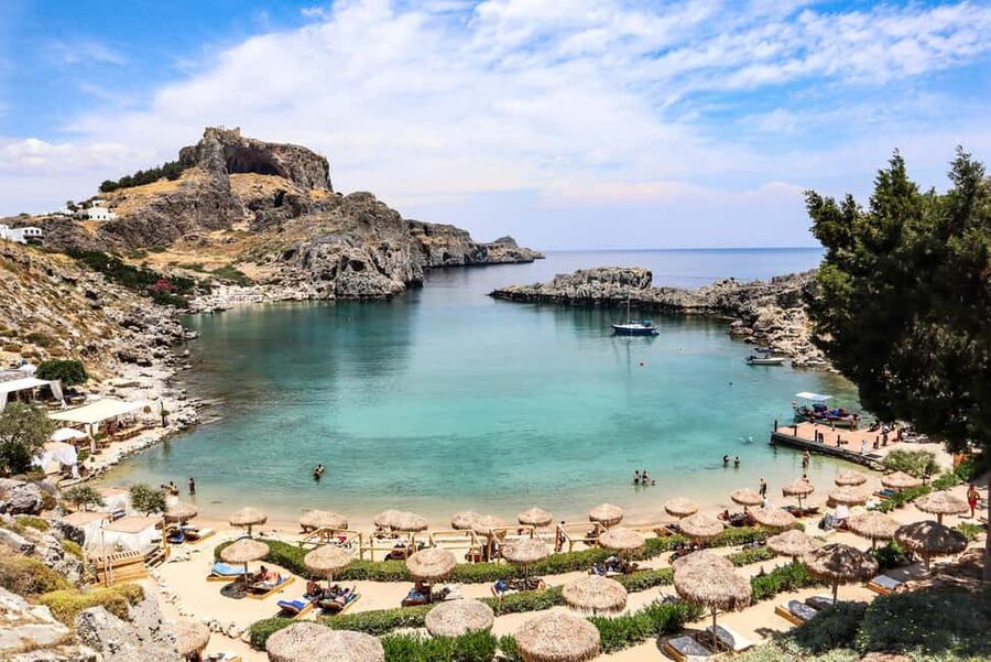 Rhodes: Guided Bus Trip to Lindos Village & Seven Springs - Lindos: whitewashed lanes above a golden beach