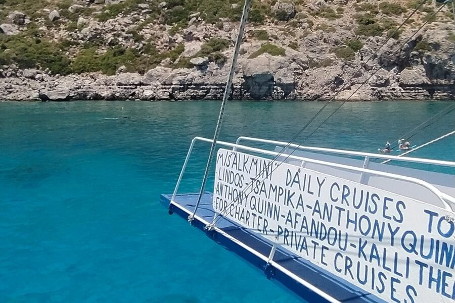 Rhodes Town: Anthony Quinn, Kalithea & Afandou Boat Cruise - Afandou Beach for a slower hour in the sun