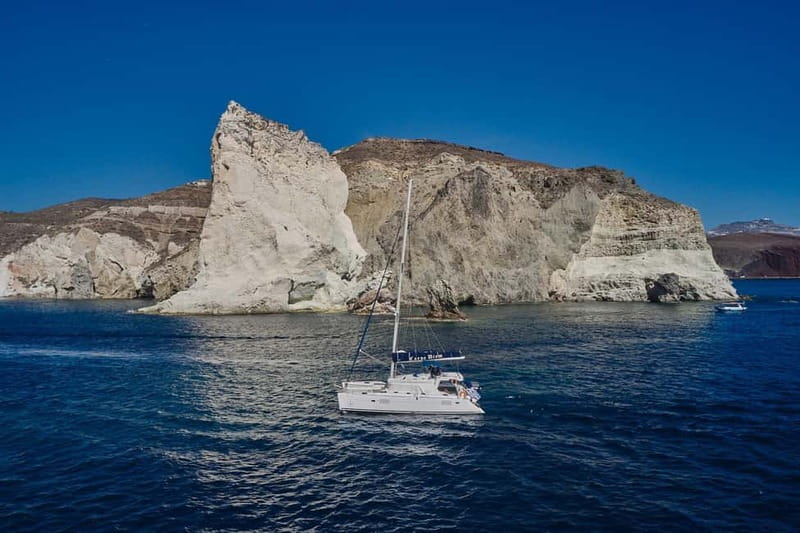 Santorini: Caldera Classic Catamaran Cruise w/ Meal & Drinks - White Beach and Mesa Pigadia