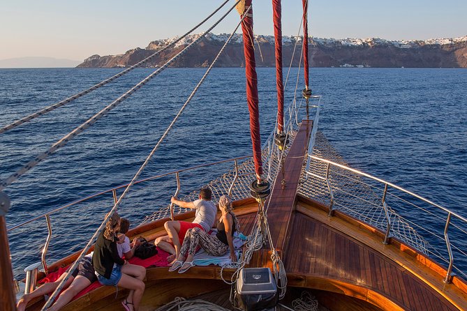 Santorini Caldera Sunset Sailing Cruise with Dinner and Wine - The boat, group size, and onboard mood