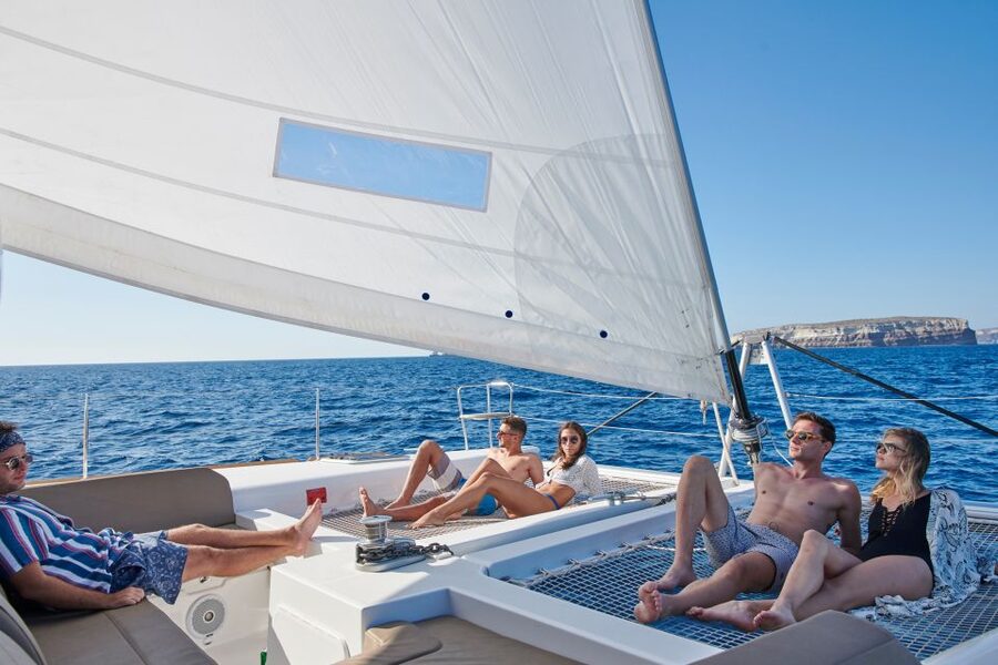 Santorini Gold Catamaran Cruise with Snorkel, BBQ & Open Bar - The volcanic hot springs near the caldera