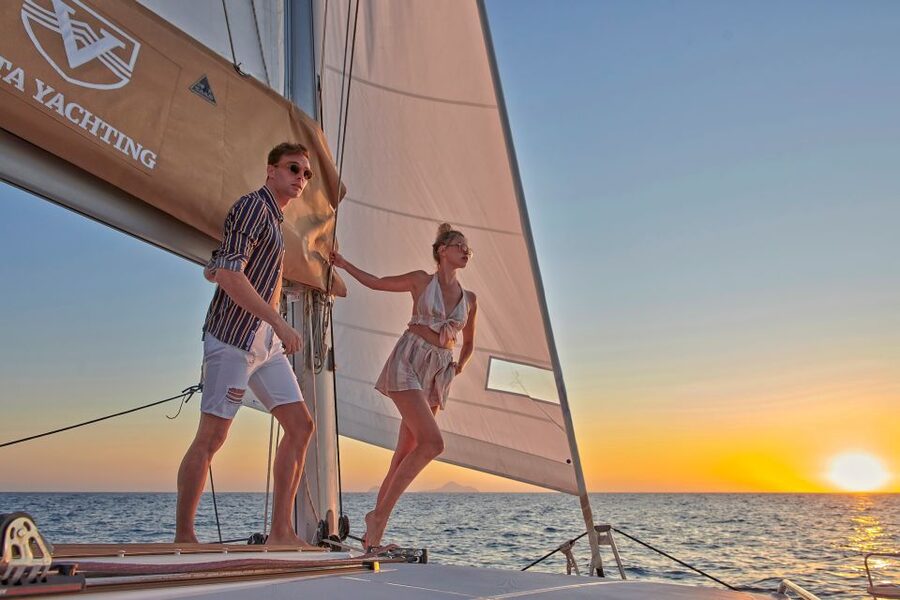 Santorini Gold Catamaran Cruise with Snorkel, BBQ & Open Bar - Drinks, comfort, and the small-group feel