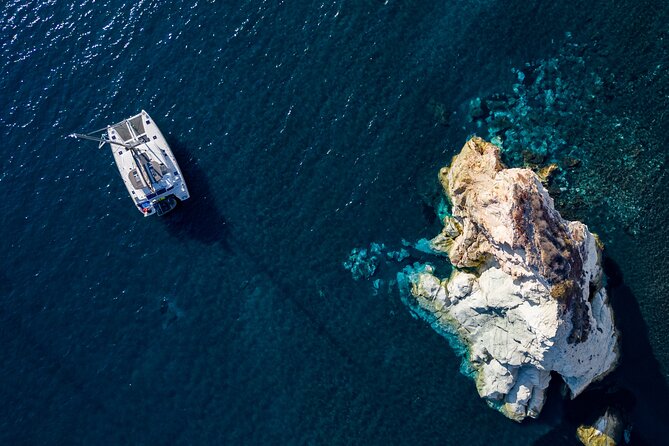Santorini Platinum Catamaran Cruise with Meal, BBQ and Open Bar - Santorini from the water, not the cliff edge