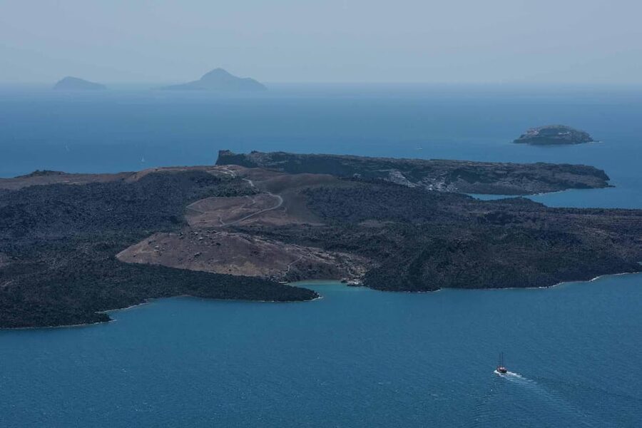 Santorini Port: 3 Hour Cruise to Volcano and Hot Springs - Walking across Nea Kameni volcano