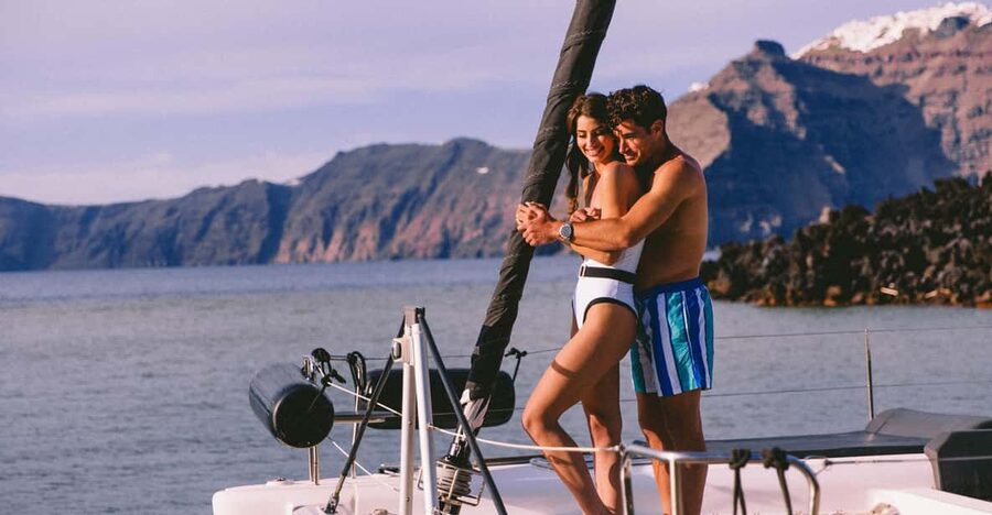 Santorini: Private Catamaran Tour with BBQ Meal and Drinks - From Vlychada Marina to Red Beach