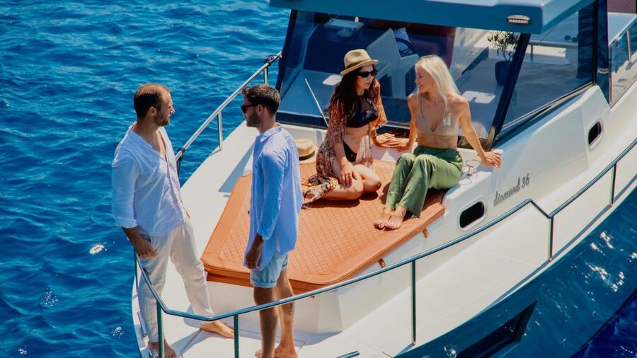Santorini: Private Diamond 36 Motor Yacht Caldera Cruise - Choosing a daytime or sunset departure