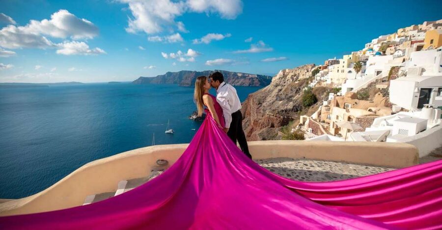Santorini: Unique Flying Dress Photoshoot Experience - What happens when you put on the flying dress